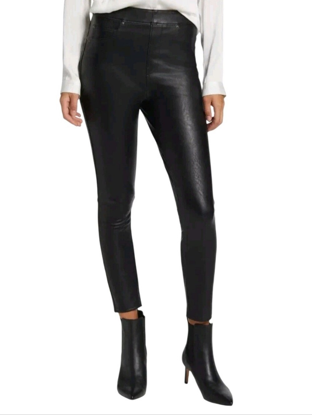Spanx Womens Pants Size Large Black Faux Leather Slimming Ankle New